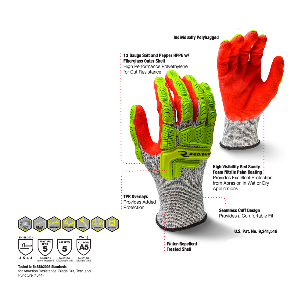 Radians RWG603 Cut Protection Level A5 Sandy Foam Nitrile Coated Glove